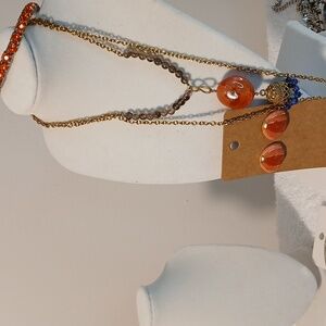 Necklace,  earrings,  bracelet  -orange set